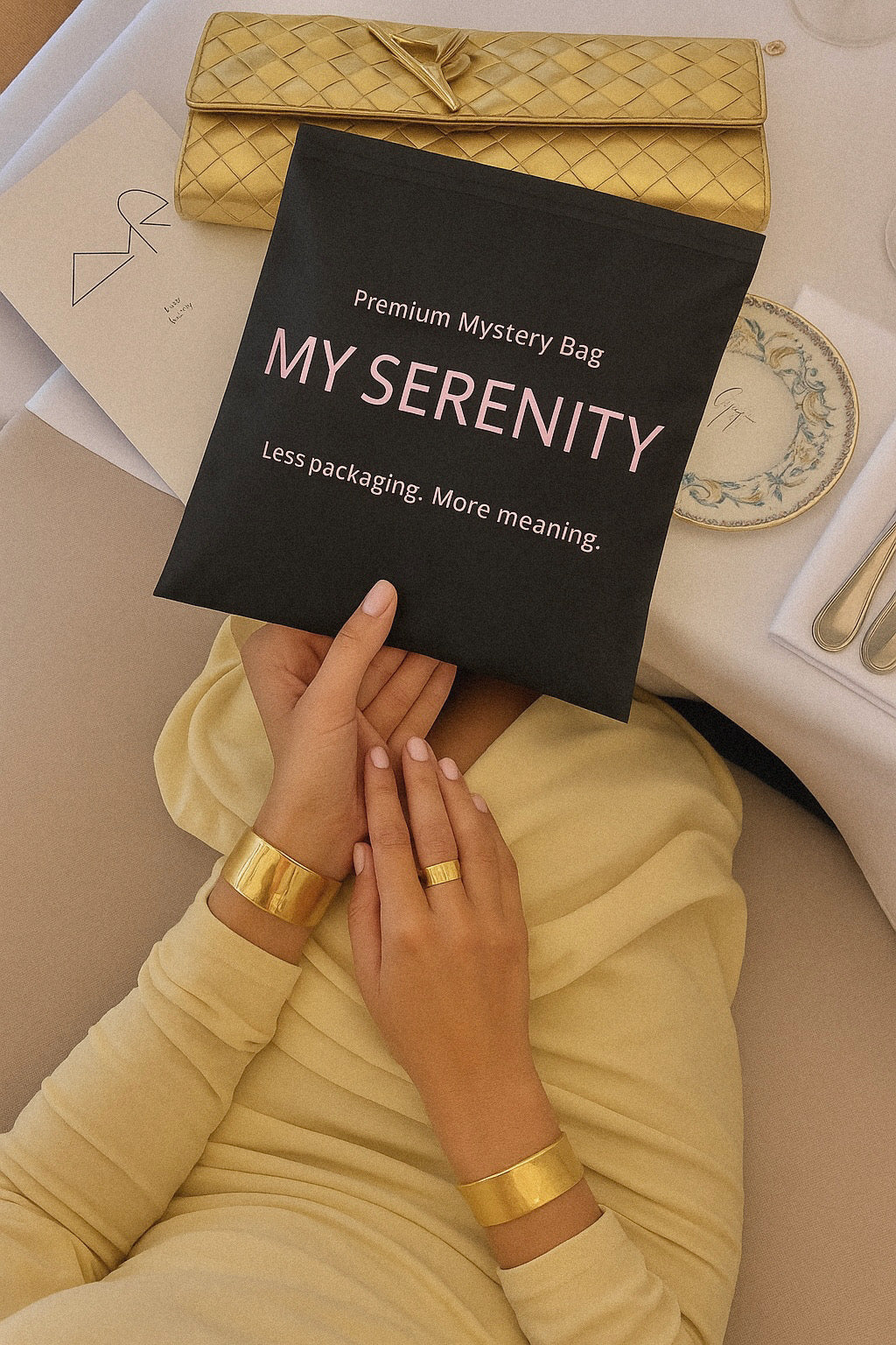 G Всеки моден артикул в My Serenity Bag е напълно нов, но идва от изминали колекции на брандове като ZARA, Vero Moda, ONLY, Guess и други. Мистериозен плик изненада